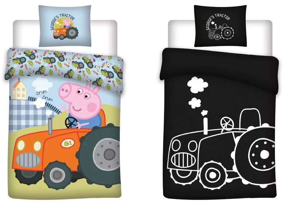 Švytinti tamsoje vaikiška patalynė Peppa Pig Tractor
